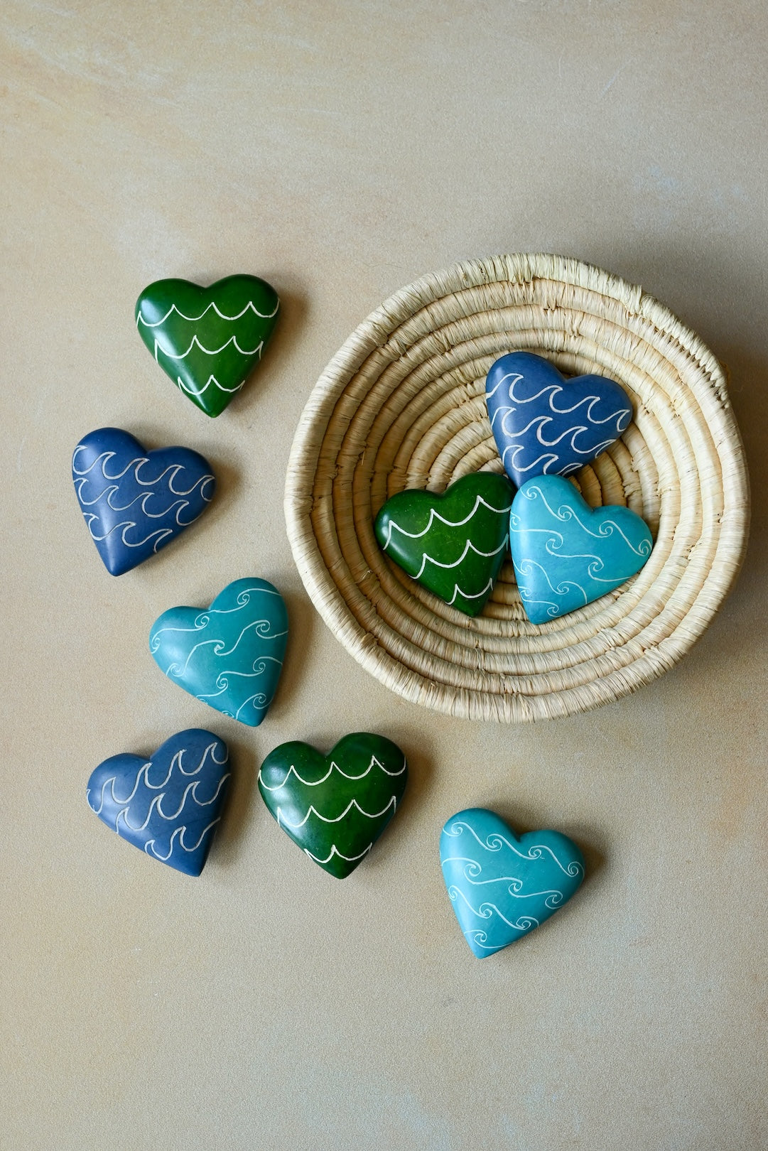 One Dozen Ocean Waves Soapstone Heart Keepsakes - Valentine's Day Gifts