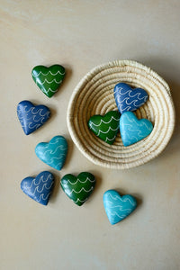 One Dozen Ocean Waves Soapstone Heart Keepsakes - Valentine's Day Gifts