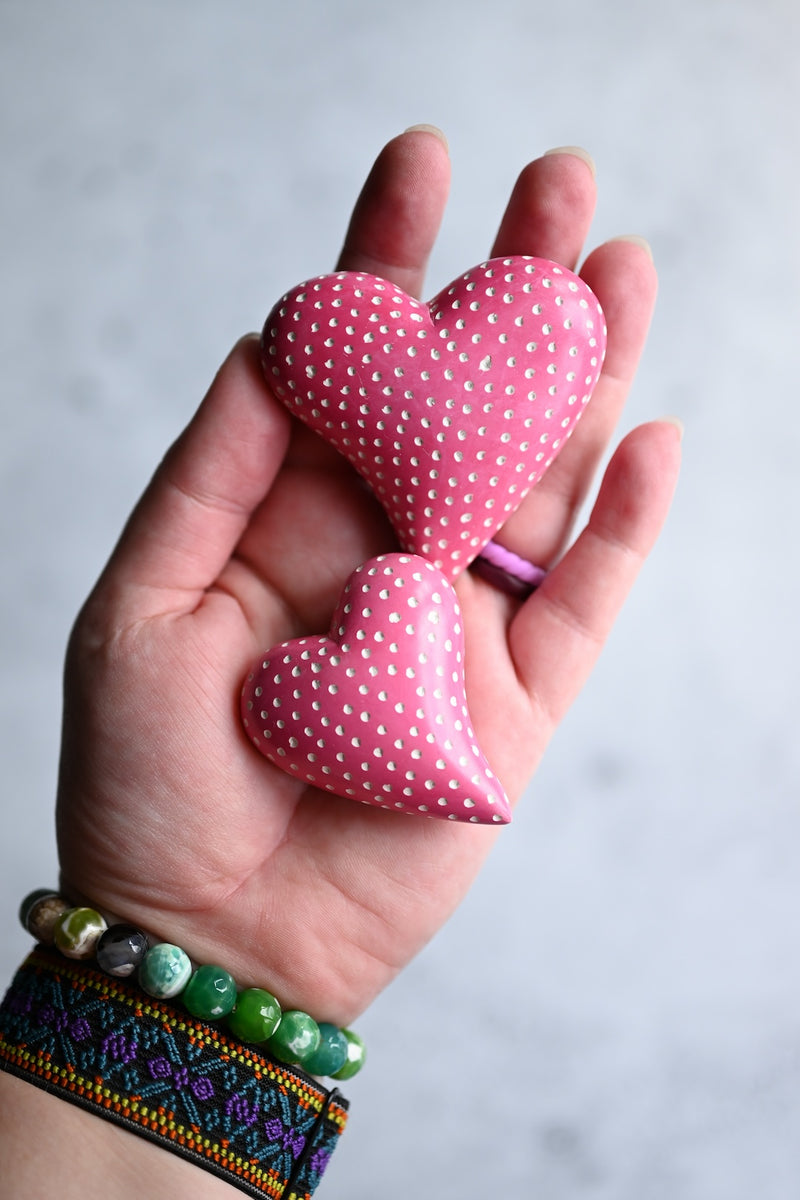 Set of Two Chubby Off-Beat Pink Soapstone Hearts