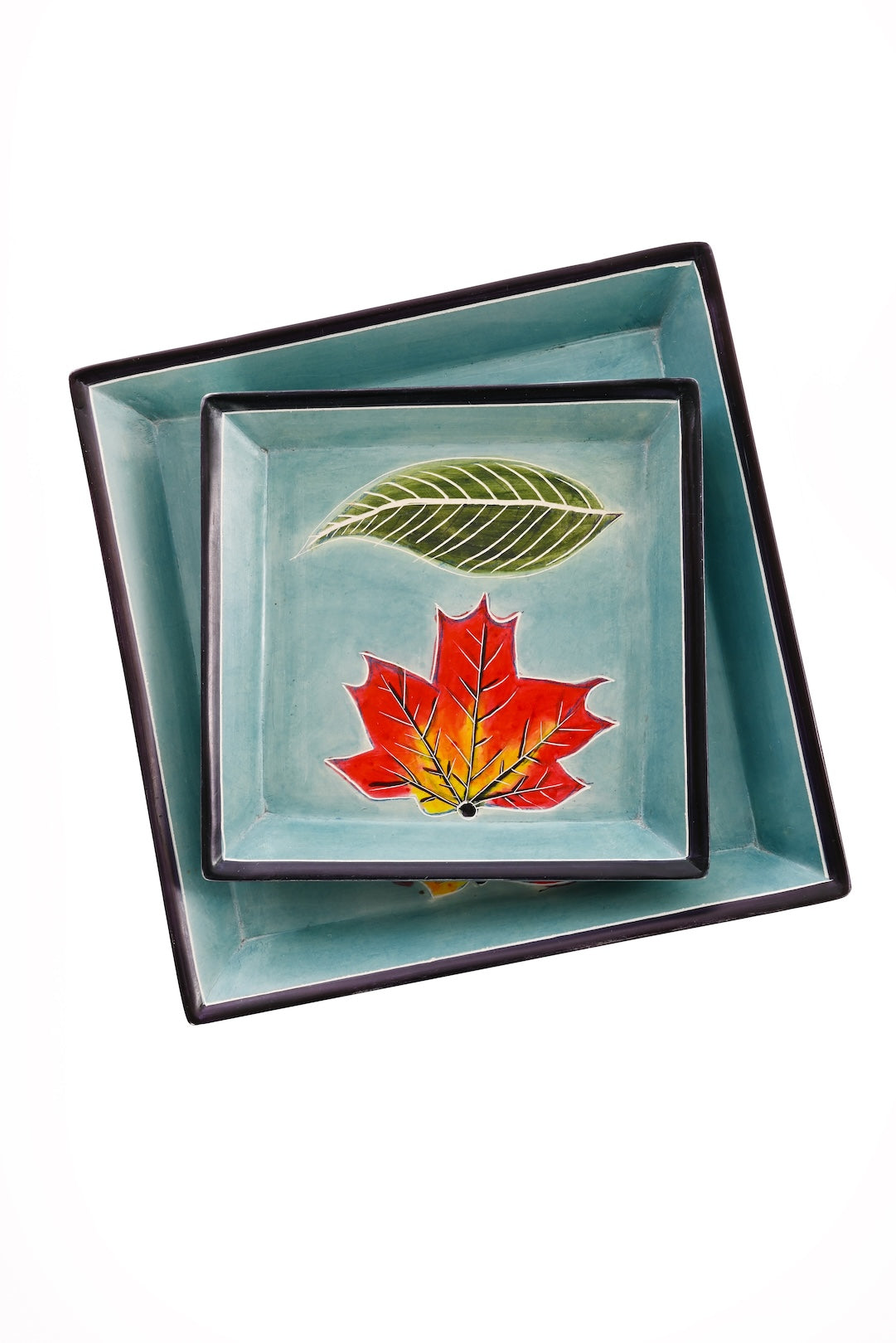 Large Square Aqua Leaves Soapstone Desktop Dish