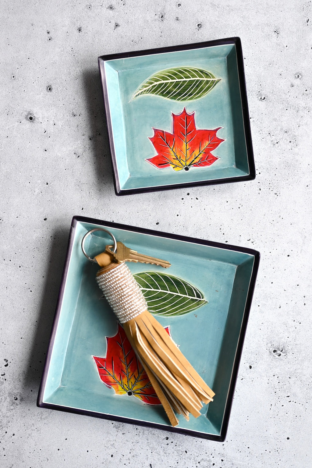 Small Square Aqua Leaves Soapstone Desktop Dish