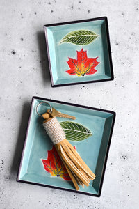Large Square Aqua Leaves Soapstone Desktop Dish