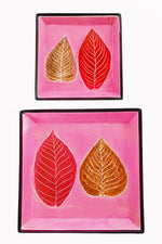 Small Square Pink Leaves Soapstone Desktop Dish