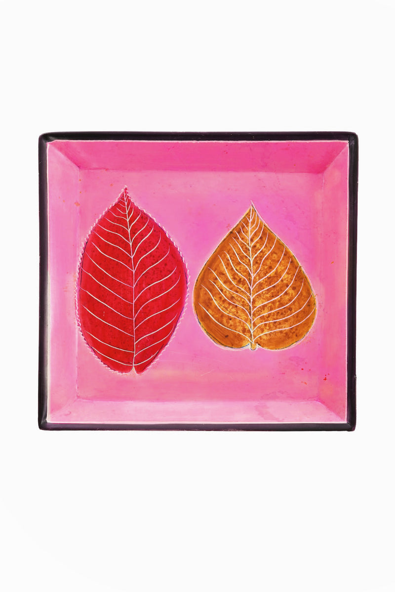Large Square Pink Leaves Soapstone Desktop Dish