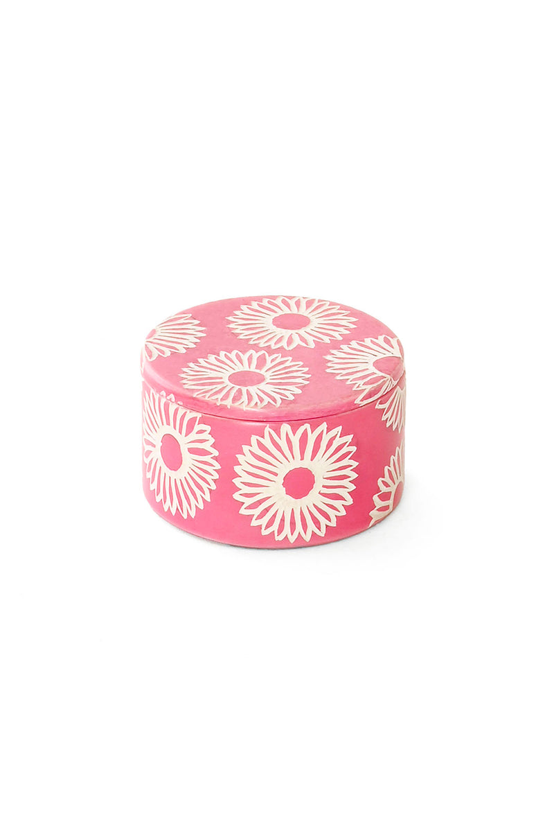 Pink Blossom Round Soapstone Ring Box