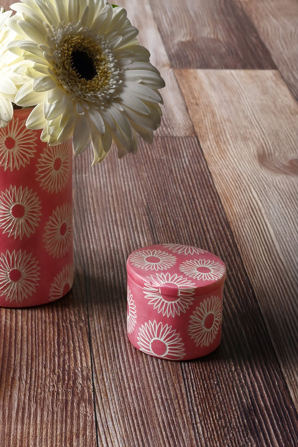 Pink Blossom Round Soapstone Ring Box