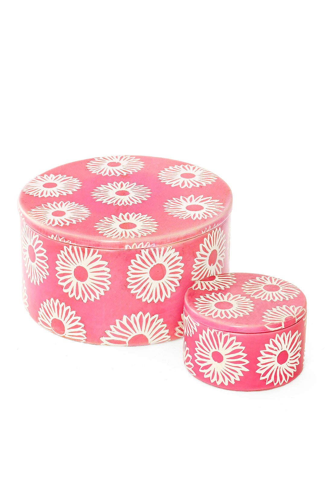 Pink Blossom Round Soapstone Ring Box