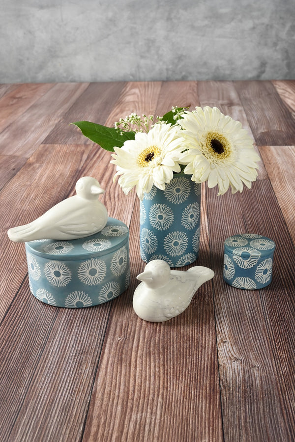 Large Blue Blossom Soapstone Storage Box