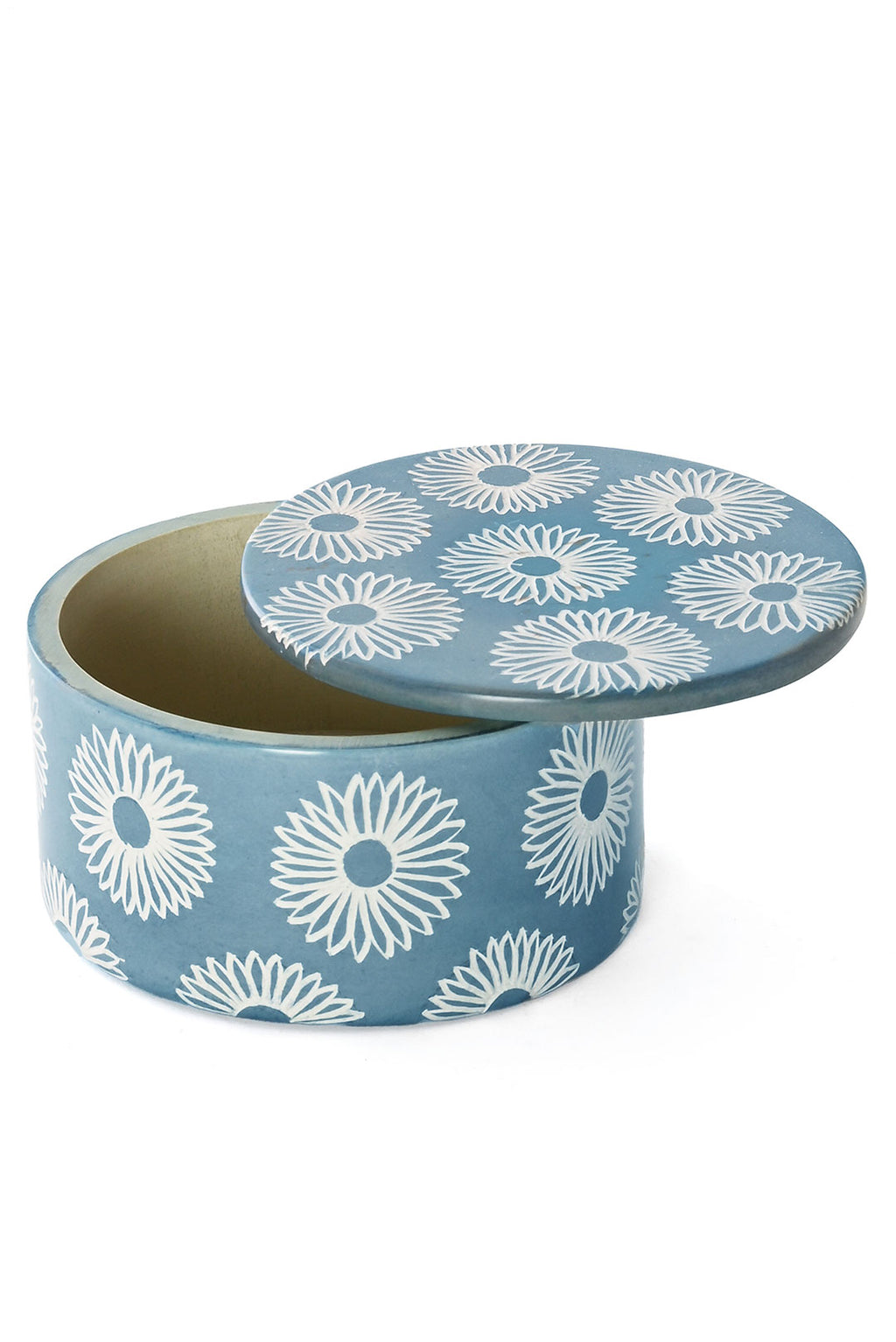 Large Blue Blossom Soapstone Storage Box