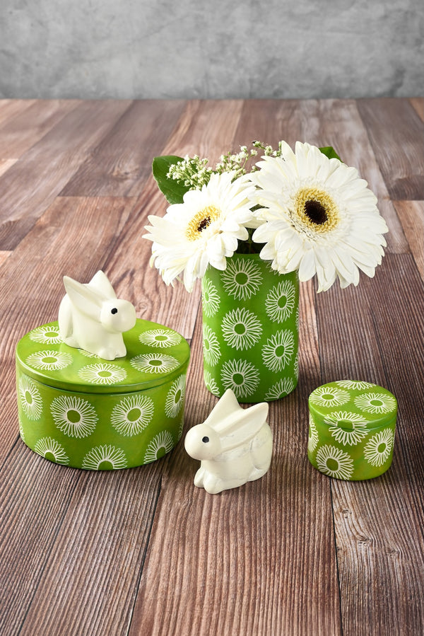 Green Blossom Soapstone Pencil Cup or Vase