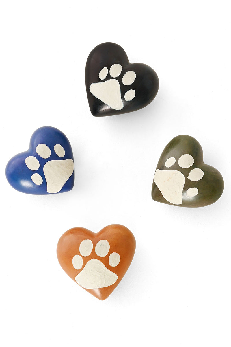 Set of Four Paw Print Soapstone Hearts