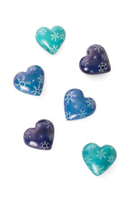 Set of Six Winter Snowflake Soapstone Hearts