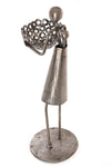 Recycled Metal Mama with Baby and Bowl Sculpture