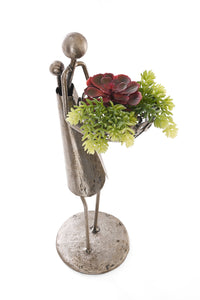 Recycled Metal Mama with Baby and Bowl Sculpture