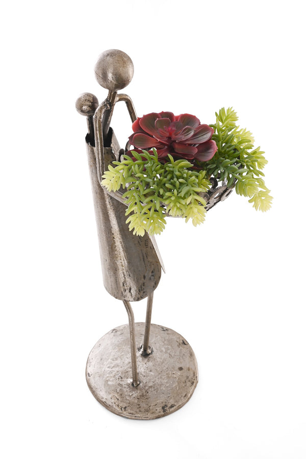 Recycled Metal Mama with Baby and Bowl Sculpture