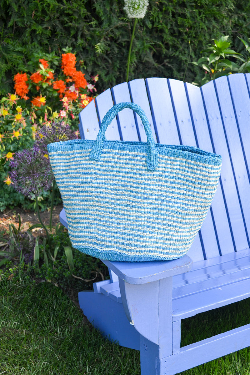 Blue Narrow Stripe Sisal Tote