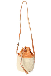 Small White Sisal Purse With Leather Cinch Top