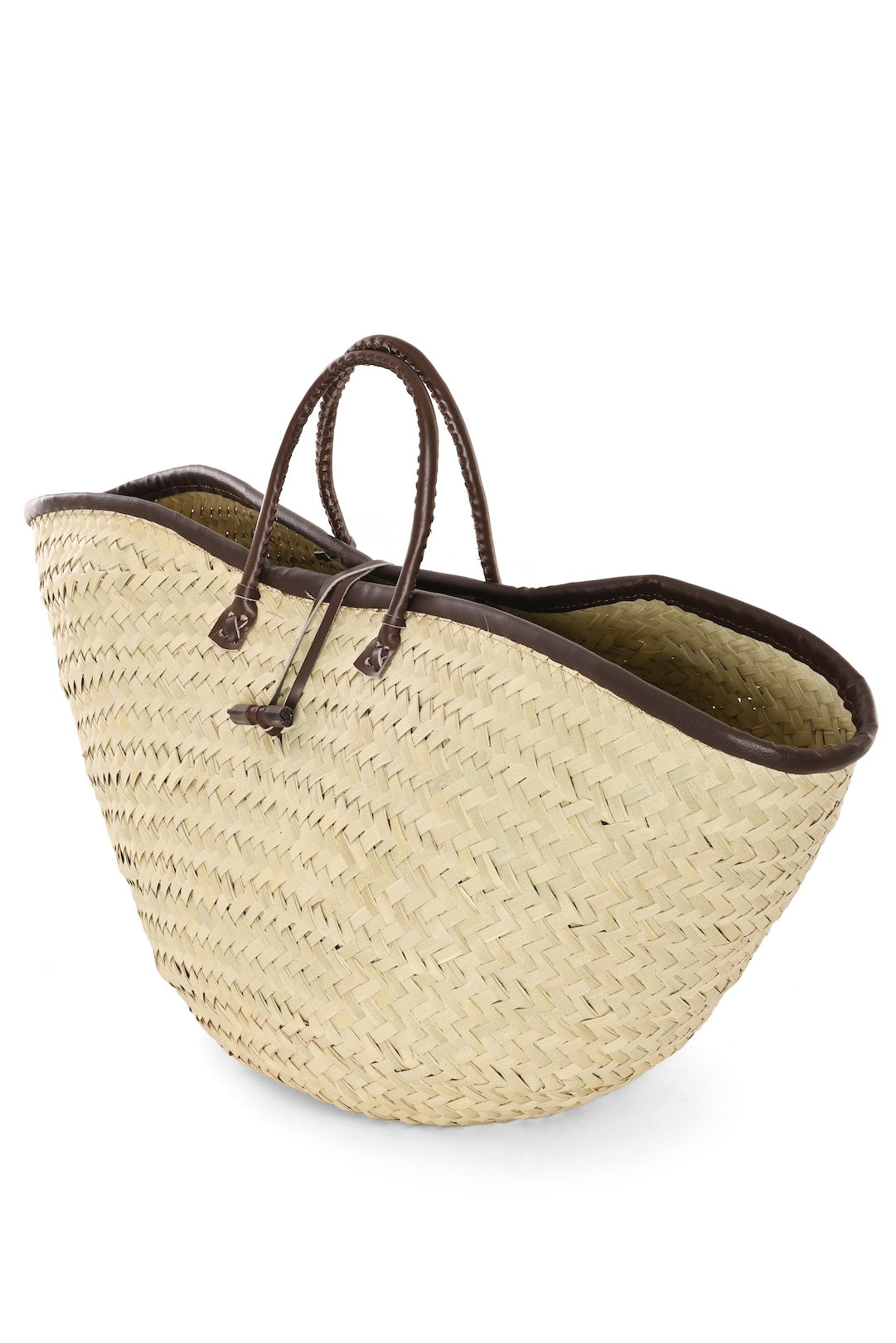 Woven Palm Tote with Dark Brown Leather