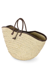 Woven Palm Tote with Dark Brown Leather