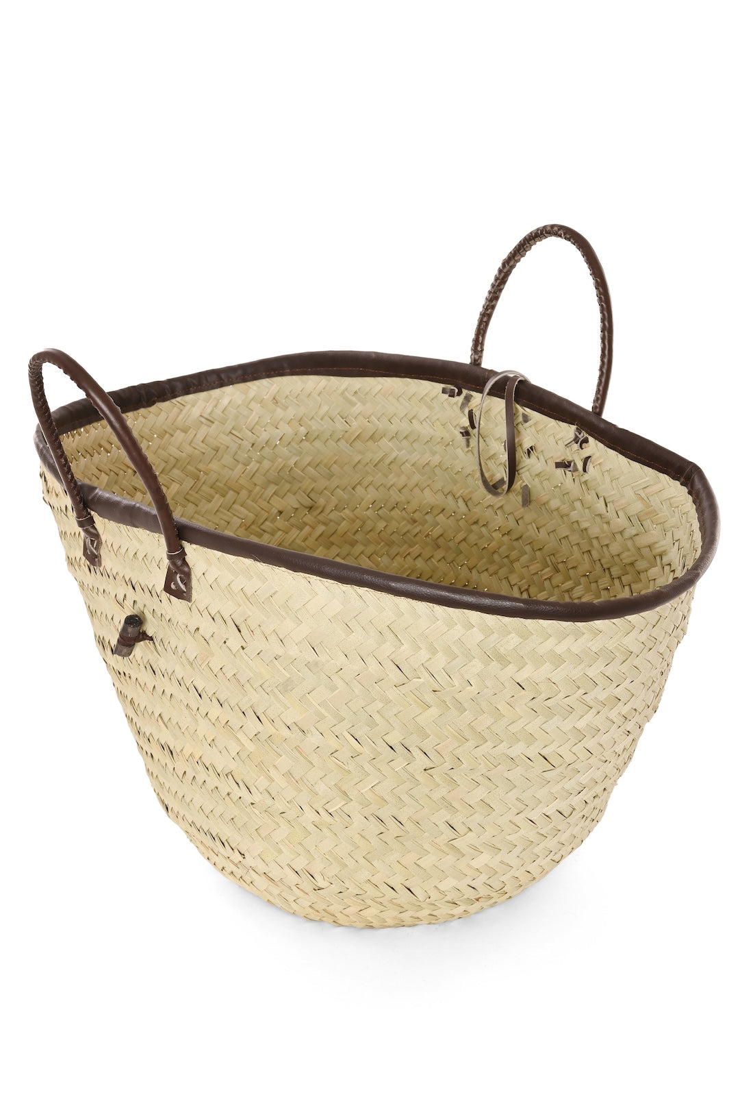 Woven Palm Tote with Dark Brown Leather