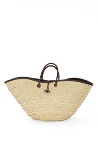 Woven Palm Tote with Dark Brown Leather