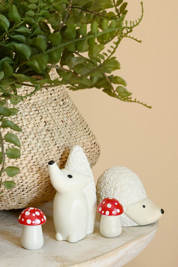 All Natural Textured Soapstone Standing Hedgehog Sculpture