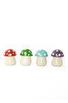 Set of Four Colorful Cartoon Mushroom Sculptures