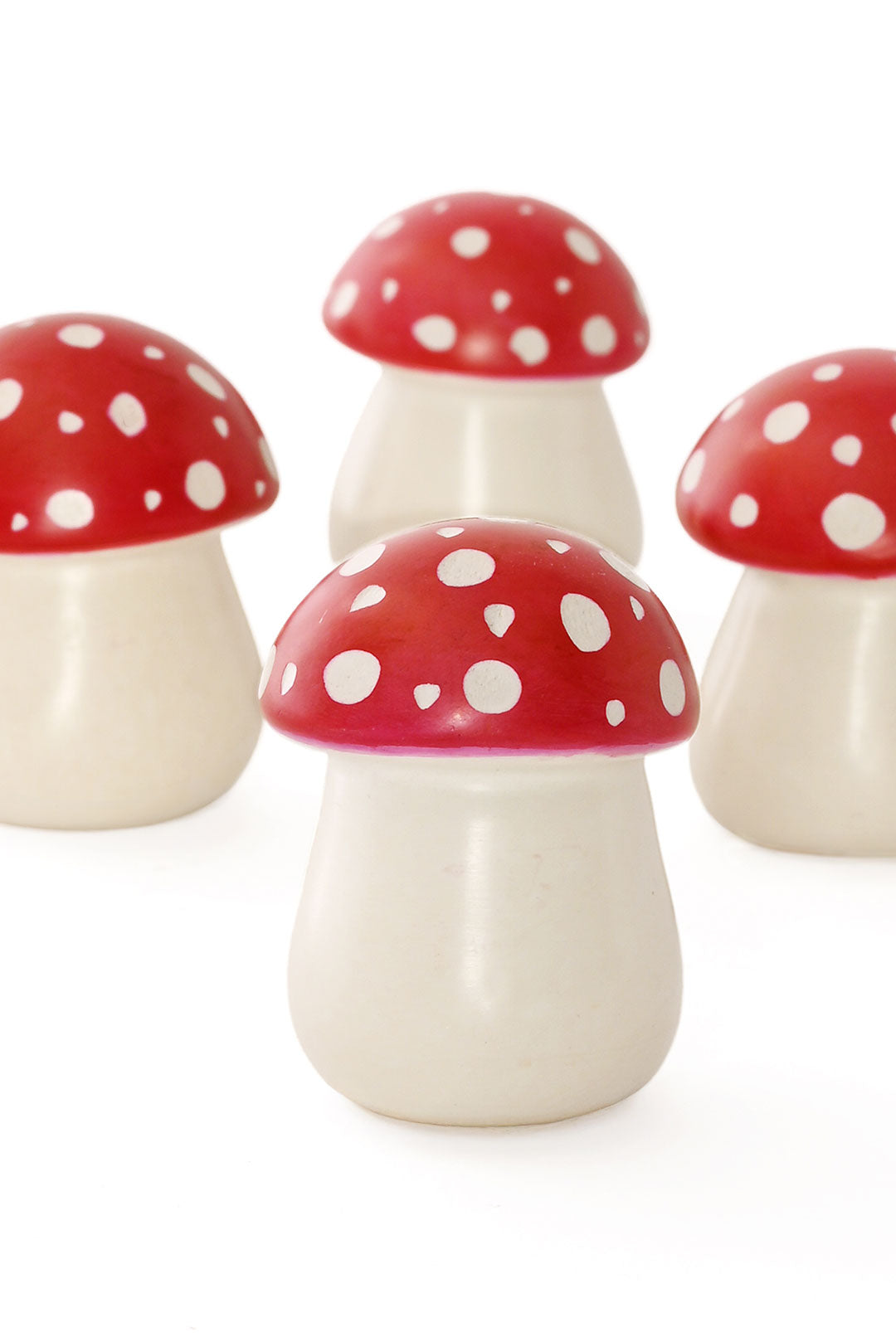 Set of Six Red Cap Mini Mushroom Sculptures