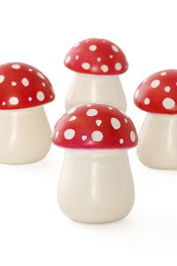 Set of Six Red Cap Mini Mushroom Sculptures