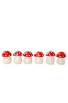 Set of Six Red Cap Mini Mushroom Sculptures