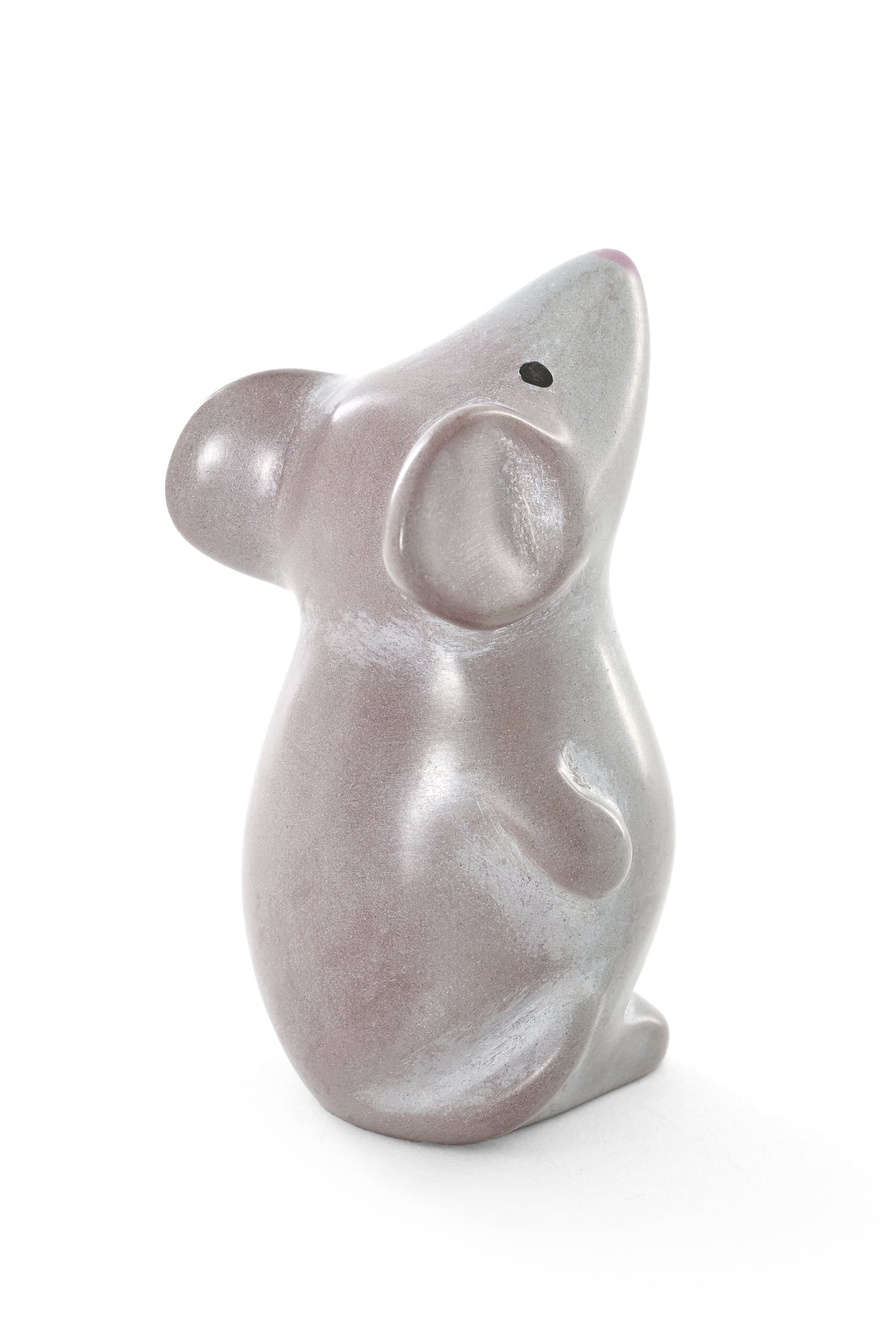 Natural Gray Soapstone Standing Mouse Sculpture