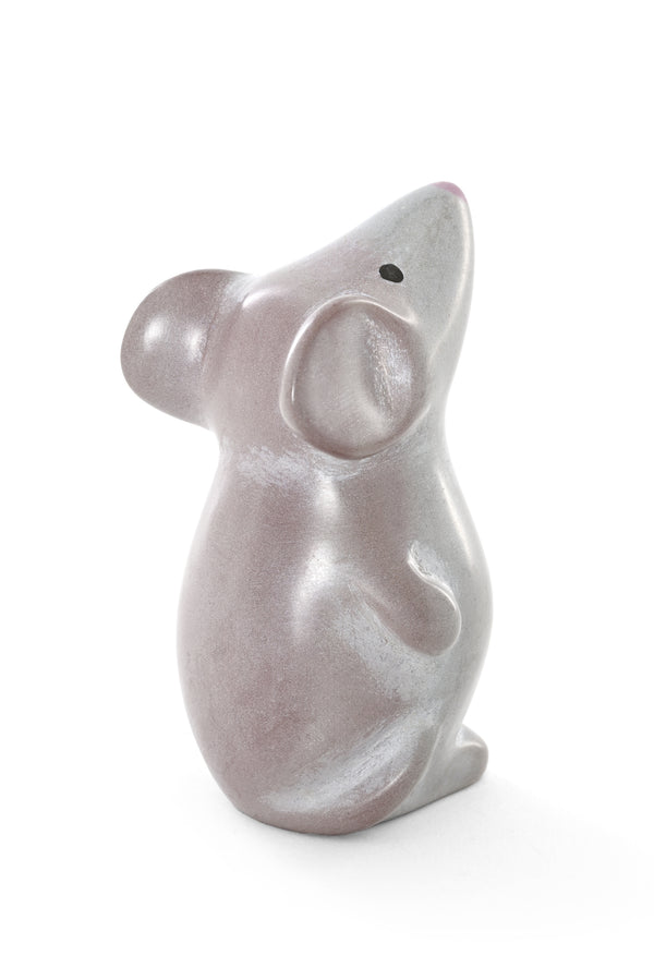 Natural Gray Soapstone Standing Mouse Sculpture