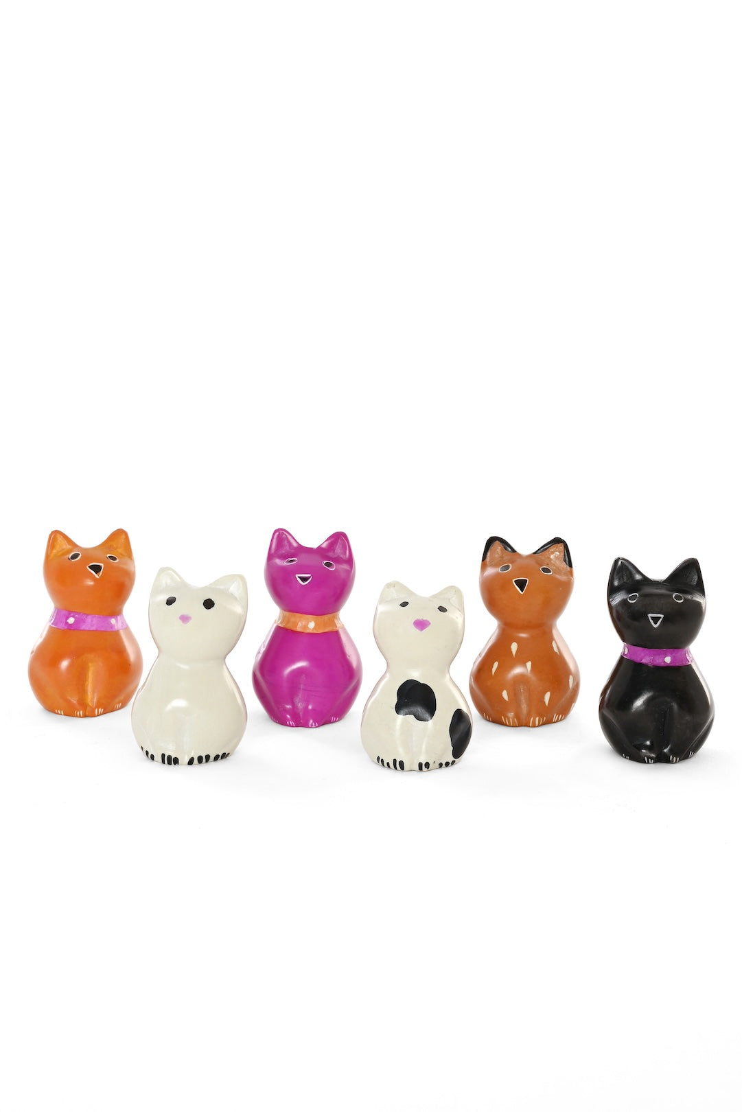 SET OF SIX Playful Mini Soapstone Cats