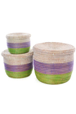 Set of Three Lavender, Green, and White Nesting Storage Baskets