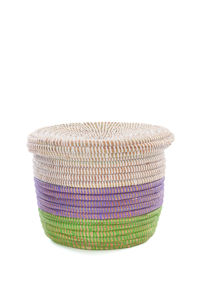 Set of Three Lavender, Green, and White Nesting Storage Baskets