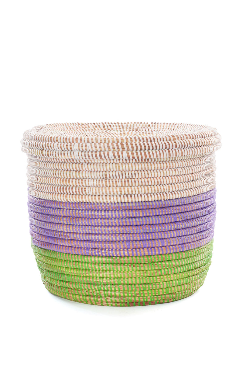 Set of Three Lavender, Green, and White Nesting Storage Baskets