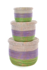 Set of Three Lavender, Green, and White Nesting Storage Baskets