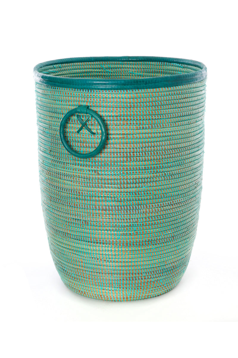 Aqua Bins with Leather Trim - Sold Singly