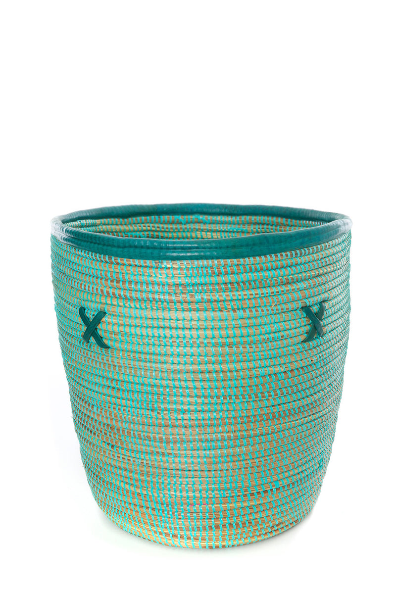 Aqua Bins with Leather Trim - Sold Singly