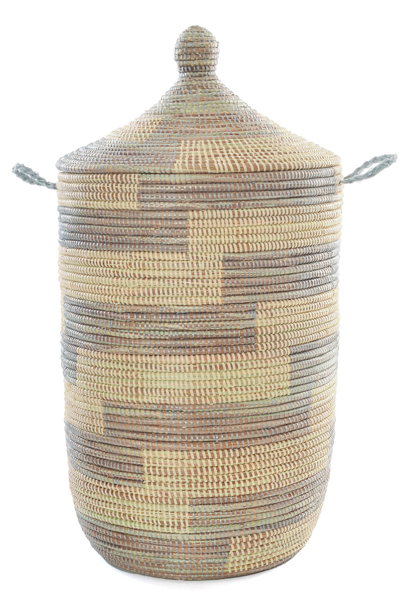 Silver & Cream Stairstep Hamper Basket from Senegal