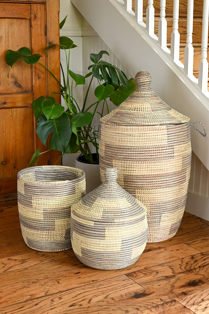 Three-Piece Silver & Cream Basket Set