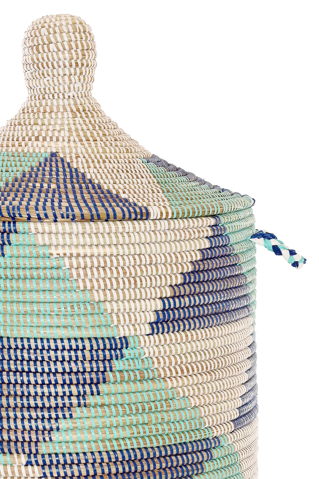 Large Blue and White Triangles Lidded Hamper Basket