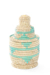 Small Cream and Aqua Lidded Tower Basket