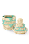 Small Cream and Aqua Lidded Tower Basket