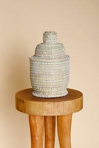 Small White Lidded Tower Basket