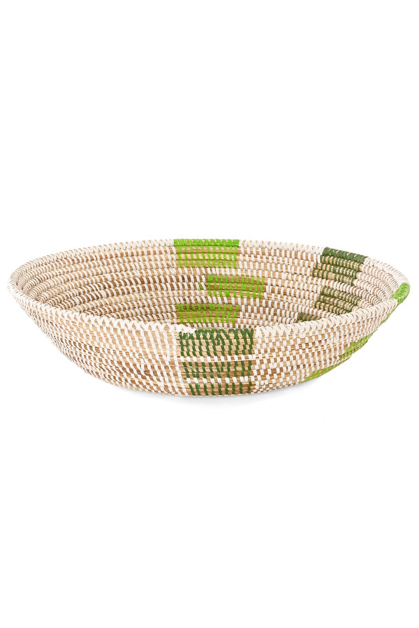 White Tabletop Basket with Dark Green and Light Green Squares