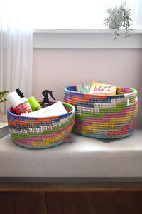 Set of Two Colorful Stairwell Nesting Baskets