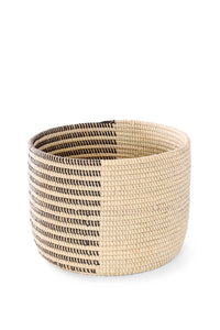 Black & Cream Offset Stripe Small Round Storage Basket