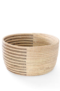 Black & Cream Offset Stripe Medium Round Storage Basket