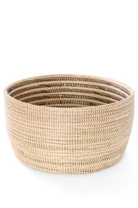 Black & Cream Offset Stripe Medium Round Storage Basket